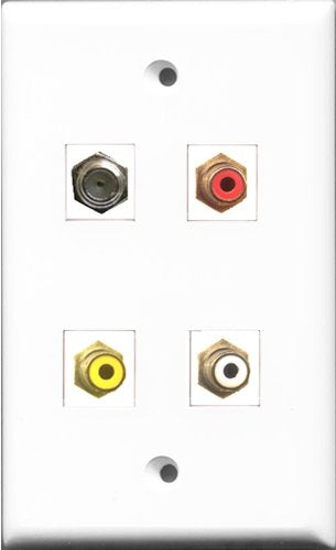 RiteAV 1 Port RCA Red and 1 Port RCA White and 1 Port RCA Yellow and 1 Port Coax Cable TV- F-Type Wall Plate