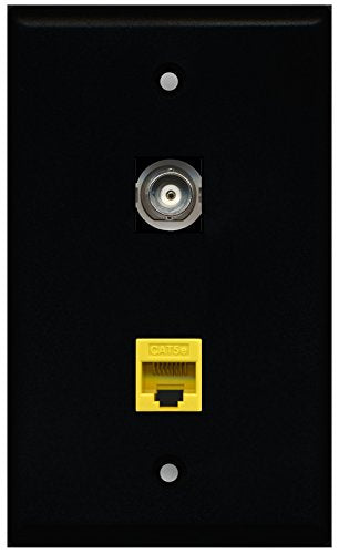 RiteAV - Black 1 Port BNC 1 Port Cat5e Ethernet Yellow Wall Plate