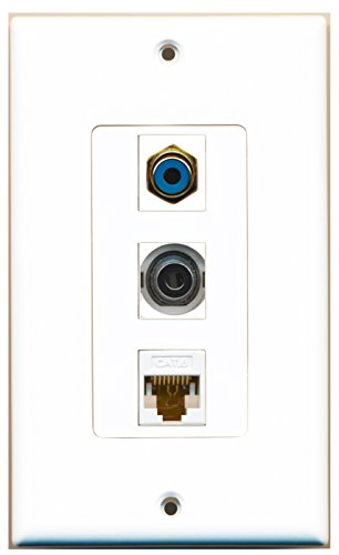 RiteAV - 1 Port RCA Blue and 1 Port 3.5mm and 1 Port Cat6 Ethernet White Decorative Wall Plate Decorative