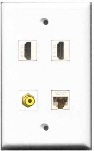 RiteAV - 2 Port HDMI 1 Port RCA Yellow 1 Port Cat6 Ethernet White Wall Plate