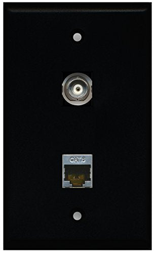 RiteAV - Black 1 Port Shielded Cat6 Ethernet 1 Port BNC Wall Plate