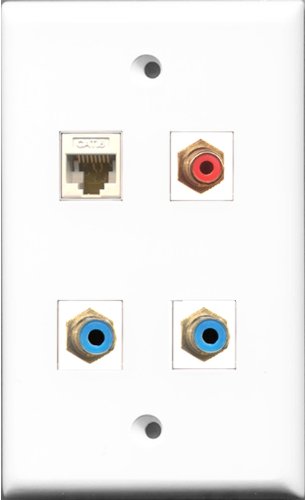 RiteAV 1 Port RCA Red 2 Port RCA Blue and 1 Port Cat6 Ethernet White Wall Plate