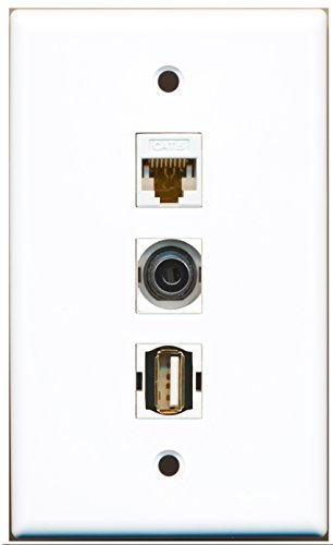 RiteAV - 1 Port USB A-A and 1 Port 3.5mm and 1 Port Cat6 Ethernet White Wall Plate