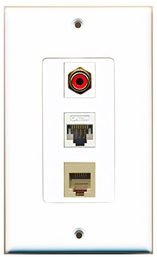 RiteAV - 1 Port RCA Red and 1 Port Phone RJ11 RJ12 Beige and 1 Port Cat5e Ethernet White Decorative Wall Plate