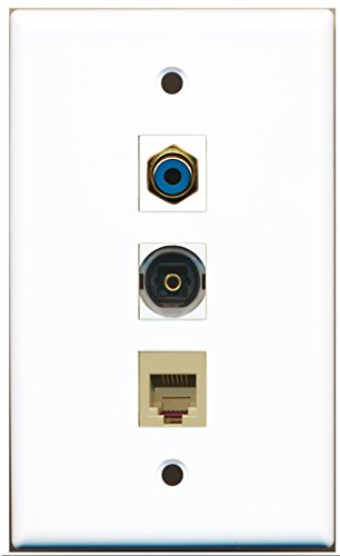 RiteAV - 1 Port RCA Blue and 1 Port Phone RJ11 RJ12 Beige and 1 Port Toslink Wall Plate