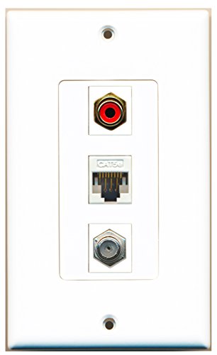 RiteAV - 1 Port RCA Red and 1 Port Coax Cable TV- F-Type and 1 Port Cat5e Ethernet White Decorative Wall Plate