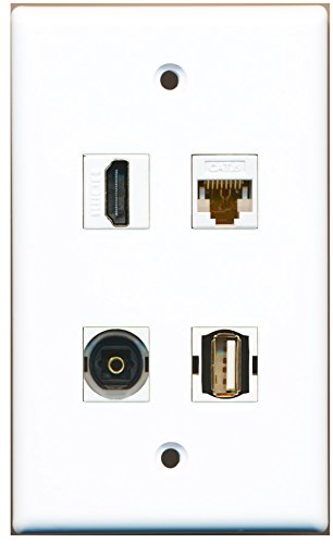RiteAV - 1 Port HDMI 1 Port USB A-A 1 Port Toslink 1 Port Cat6 Ethernet White Wall Plate