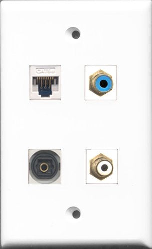 RiteAV 1 Port RCA White and 1 Port RCA Blue and 1 Port Toslink and 1 Port Cat5e Ethernet White Wall Plate