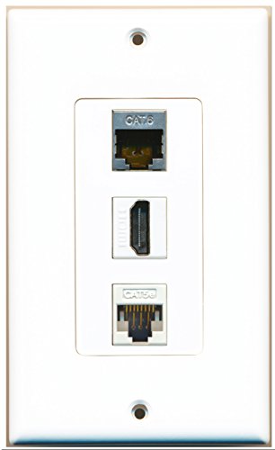 RiteAV - 1 Port HDMI 1 Shielded Cat6 Ethernet 1 Cat5e Ethernet White Wall Plate Decorative