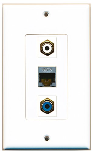RiteAV - 1 Port RCA White and 1 Port RCA Blue and 1 Port Shielded Cat6 Ethernet Decorative Wall Plate Decorative