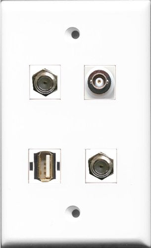 RiteAV - 2 Port Coax Cable TV- F-Type and 1 Port USB A-A and 1 Port BNC Wall Plate
