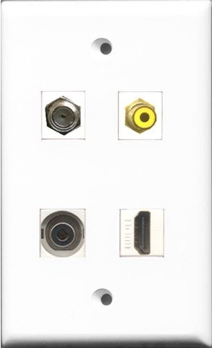 RiteAV 1 Port HDMI and 1 Port RCA Yellow and 1 Port Coax Cable TV- F-Type and 1 Port 3.5mm Wall Plate