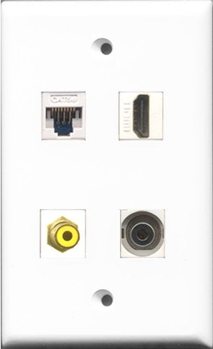 RiteAV - 1 Port HDMI and 1 Port RCA Yellow and 1 Port 3.5mm and 1 Port Cat5e Ethernet White Wall Plate