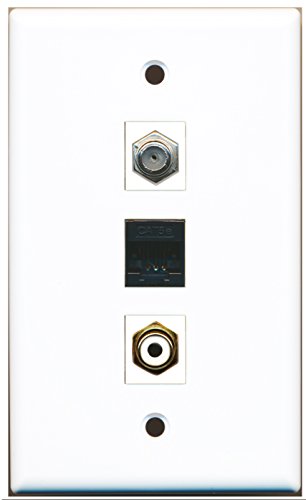 RiteAV - 1 Port RCA White and 1 Port Coax Cable TV- F-Type and 1 Port Cat5e Ethernet Black Wall Plate