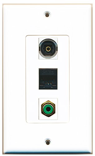 RiteAV - 1 Port RCA Green and 1 Port Toslink and 1 Port Cat5e Ethernet Black Wall Plate Decorative