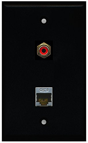 RiteAV - Black 1 Port RCA Red 1 Port Shielded Cat6 Ethernet Wall Plate