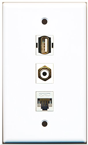 RiteAV - 1 Port RCA White and 1 Port USB A-A and 1 Port Cat5e Ethernet White Wall Plate