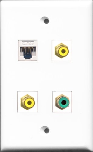RiteAV - 2 Port RCA Yellow and 1 Port RCA Green and 1 Port Cat5e Ethernet White Wall Plate