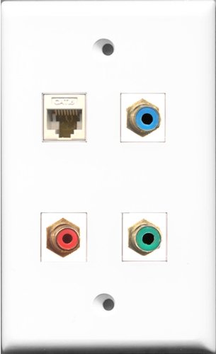 RiteAV 1 Port RCA Red and 1 Port RCA Green and 1 Port RCA Blue and 1 Port Cat6 Ethernet White Wall Plate