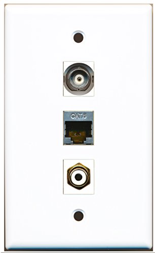 RiteAV - 1 Port RCA White and 1 Port Shielded Cat6 Ethernet and 1 Port BNC Wall Plate