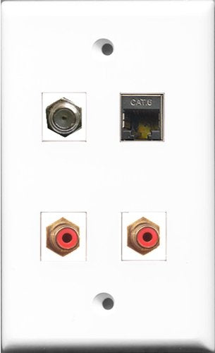 RiteAV - 2 Port RCA Red and 1 Port Coax Cable TV- F-Type and 1 Port Shielded Cat6 Ethernet Wall Plate