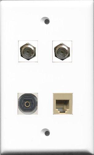 RiteAV - 2 Port Coax Cable TV- F-Type and 1 Port Phone RJ11 RJ12 Beige and 1 Port Toslink Wall Plate
