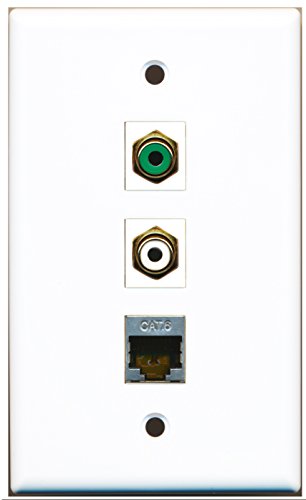 RiteAV - 1 Port RCA White and 1 Port RCA Green and 1 Port Shielded Cat6 Ethernet Wall Plate