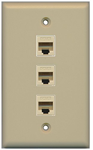 RiteAV (1 Gang Flat) 3 Cat6 Ivory Wall Plate Ivory