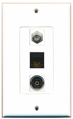 RiteAV - 1 Port Coax Cable TV- F-Type and 1 Port Toslink and 1 Port Cat6 Ethernet Black Decorative Wall Plate Decorative