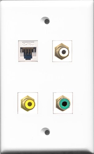 RiteAV 1 Port RCA White and 1 Port RCA Yellow and 1 Port RCA Green and 1 Port Cat5e Ethernet White Wall Plate