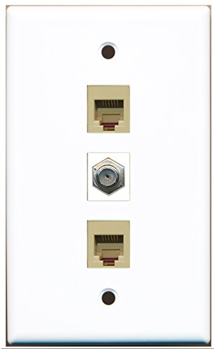 RiteAV - 1 Port Coax Cable TV- F-Type 2 Port Phone RJ11 RJ12 Beige Wall Plate