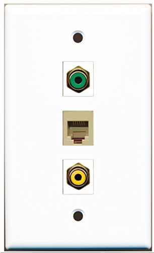 RiteAV - 1 Port RCA Yellow and 1 Port RCA Green and 1 Port Phone RJ11 RJ12 Beige Wall Plate