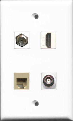 RiteAV 1 Port HDMI and 1 Port Coax Cable TV- F-Type and 1 Port Phone RJ11 RJ12 Beige and 1 Port BNC Wall Plate