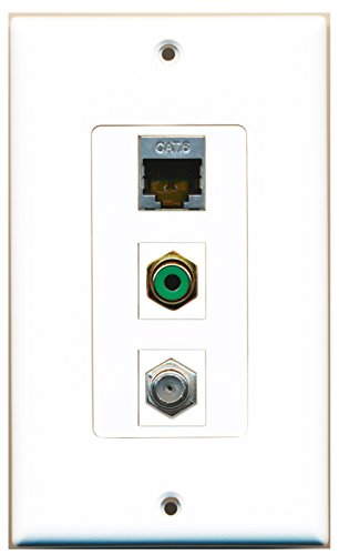 RiteAV - 1 Port RCA Green and 1 Port Coax Cable TV- F-Type and 1 Port Shielded Cat6 Ethernet Decorative Wall Plate Decorative