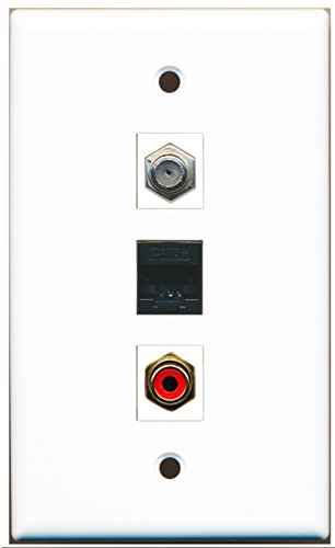 RiteAV - 1 Port RCA Red and 1 Port Coax Cable TV- F-Type and 1 Port Cat5e Ethernet Black Wall Plate