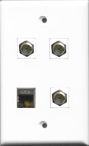 RiteAV - 3 Port Coax Cable TV- F-Type and 1 Port Shielded Cat6 Ethernet Wall Plate