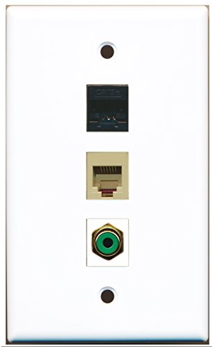 RiteAV - 1 Port RCA Green and 1 Port Phone RJ11 RJ12 Beige and 1 Port Cat5e Ethernet Black Wall Plate