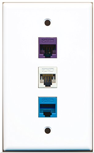 RiteAV - 1 Port Cat5e Ethernet White 1 Cat5e Ethernet Blue 1 Cat5e Ethernet Purple Wall Plate