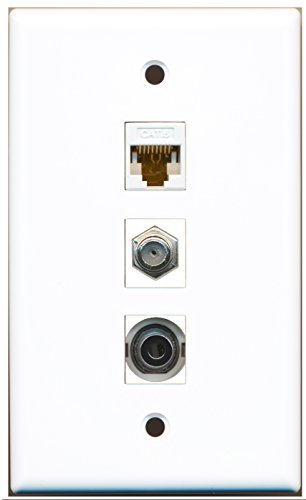 RiteAV - 1 Port Coax Cable TV- F-Type and 1 Port 3.5mm and 1 Port Cat6 Ethernet White Wall Plate