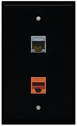 RiteAV - Black 1 Port Shielded Cat6 Ethernet 1 Port Cat6 Ethernet Orange Wall Plate