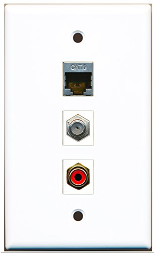 RiteAV - 1 Port RCA Red and 1 Port Coax Cable TV- F-Type and 1 Port Shielded Cat6 Ethernet Wall Plate