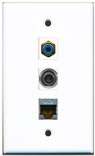 RiteAV - 1 Port RCA Blue and 1 Port Shielded Cat6 Ethernet and 1 Port 3.5mm Wall Plate