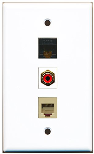 RiteAV - 1 Port RCA Red and 1 Port Phone RJ11 RJ12 Beige and 1 Port Cat6 Ethernet Black Wall Plate