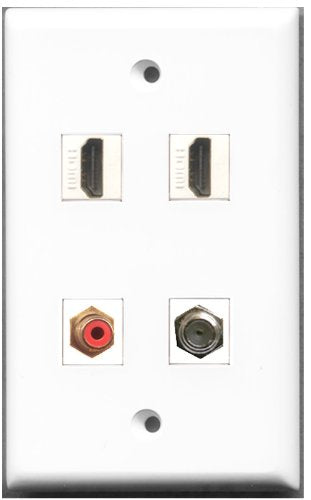RiteAV - 2 Port HDMI 1 Port RCA Red 1 Port Coax Cable TV- F-Type Wall Plate