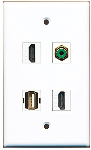 RiteAV - 2 Port HDMI 1 Port RCA Green 1 Port USB A-A Wall Plate