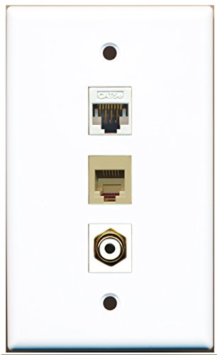 RiteAV - 1 Port RCA White and 1 Port Phone RJ11 RJ12 Beige and 1 Port Cat5e Ethernet White Wall Plate