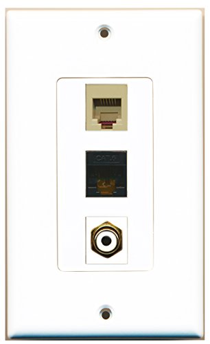 RiteAV - 1 Port RCA White and 1 Port Phone RJ11 RJ12 Beige and 1 Port Cat6 Ethernet Black Decorative Wall Plate Decorative