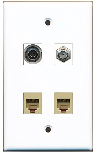 RiteAV - 1 Port Coax Cable TV- F-Type 2 Port Phone RJ11 RJ12 Beige 1 Port 3.5mm Wall Plate