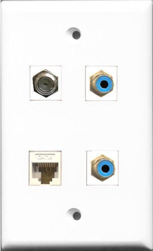 RiteAV - 2 Port RCA Blue and 1 Port Coax Cable TV- F-Type and 1 Port Cat6 Ethernet White Wall Plate