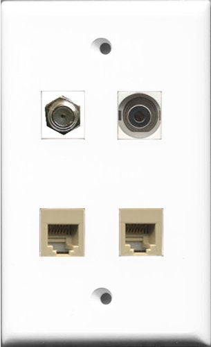 RiteAV 1 Port Coax Cable TV- F-Type 2 Port Phone RJ11 RJ12 Beige and 1 Port 3.5mm Wall Plate